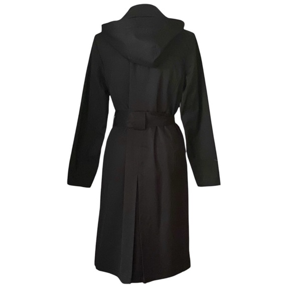 Anne Klein Black Belted Trench Coat with Removable Hood Size Medium - Picture 4 of 8